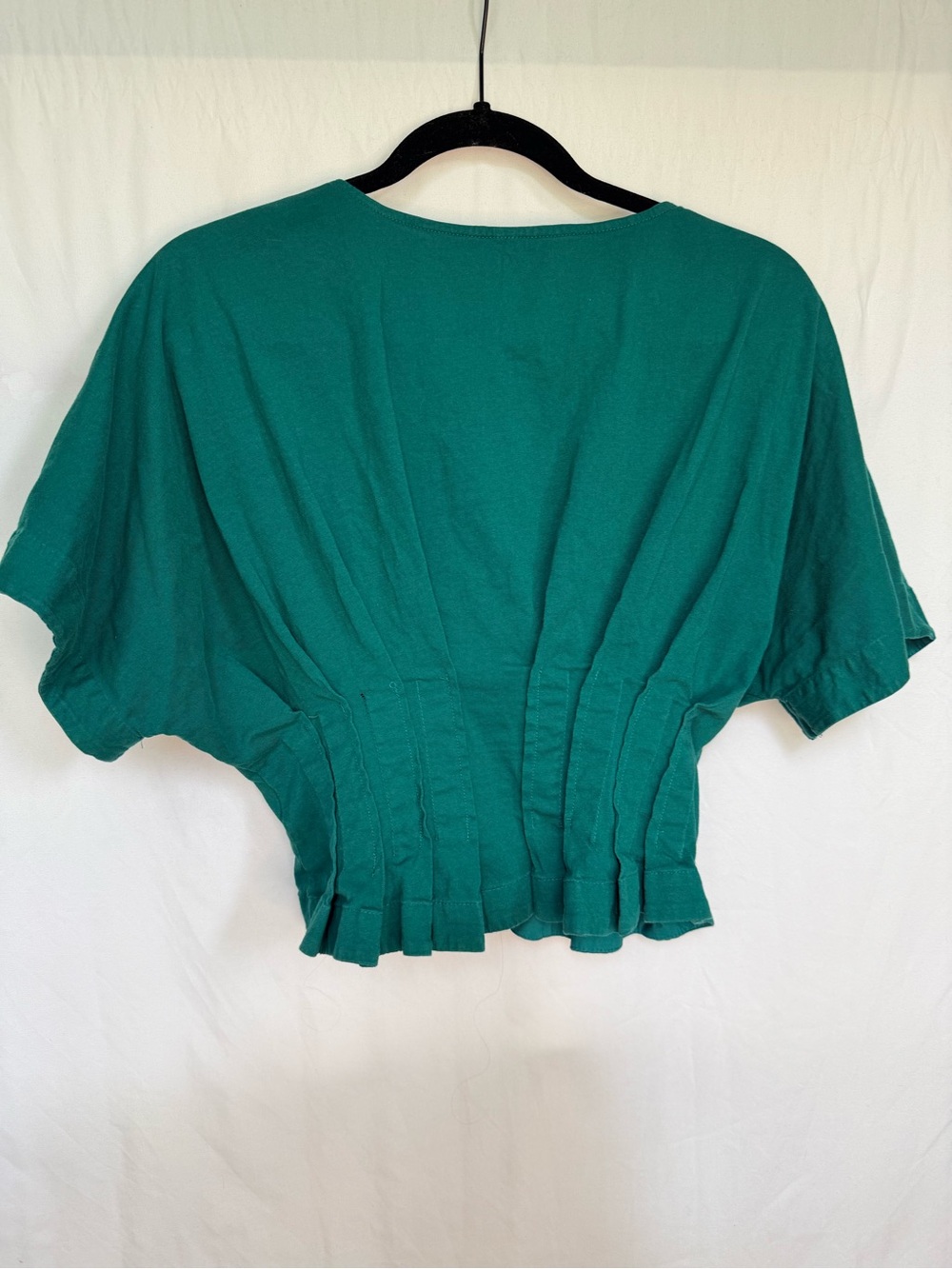 Anthropologie Deep Emerald V-Neck Pleated Peplum Blouse - Picture 4 of 4